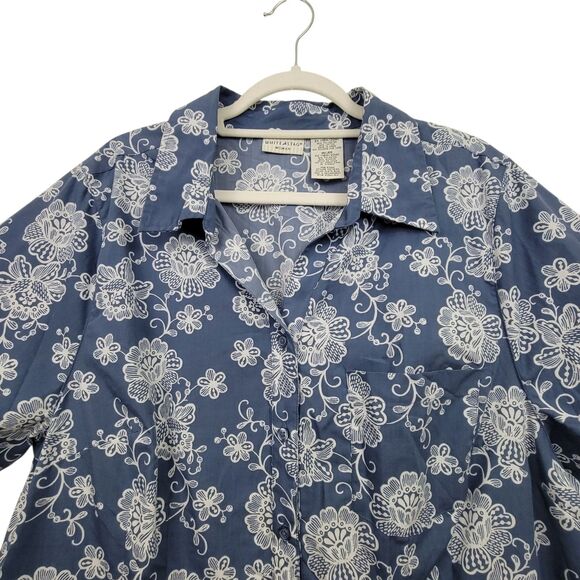White Stag Blue & White Floral Button Up Shirt Wi/Altered Hem Sz 2X (18W-20W) - Picture 3 of 10